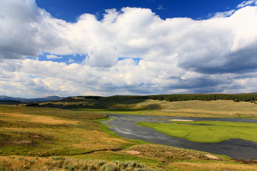 Fototapeta na wymiar The scenery along the Yellowstone River in Yellowstone