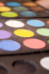 The palette of colored eyeshadows for professional makeup