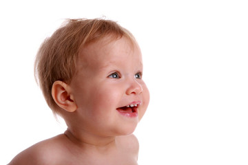 Happy child on a white background