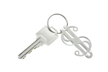 Key Ring with Dollar Symbol on White Background