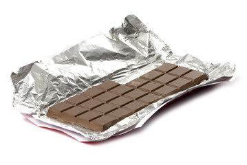 Tasty Chocolate Bar on white background .