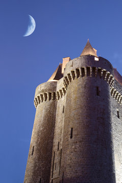The Solidor tower in the twilight, located in Saint-servan