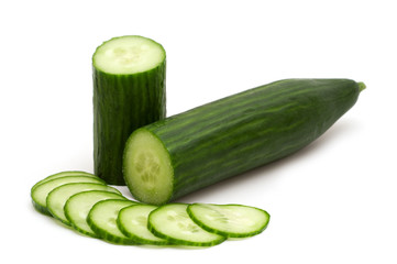 slice cucumber on white background