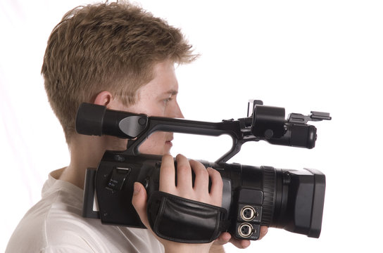 vector image of man with camcorder isolated on white