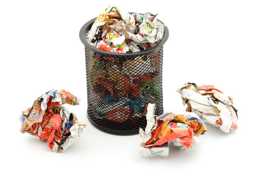 bin full of paper trash studio isolated