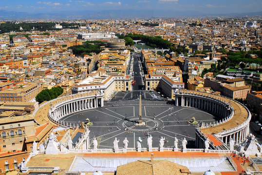 View From The Dome Of St Peter Square In Vatican City In Rome.