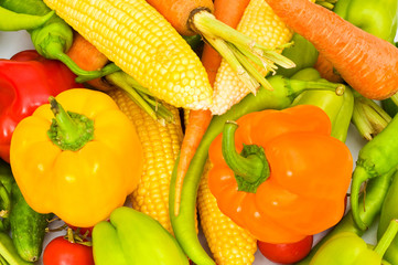Various colourful  vegetables arranges at the market