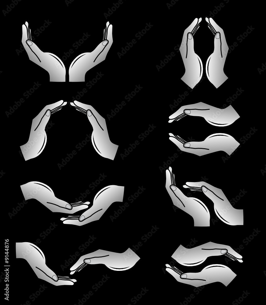 Sticker Vector hands icons. Black and white. Simply change.