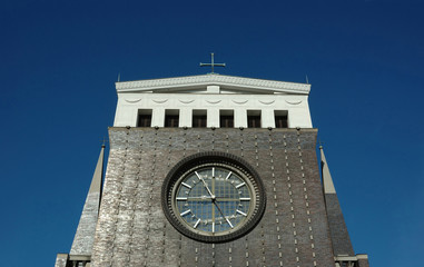 Modern Church with clock  in Prague