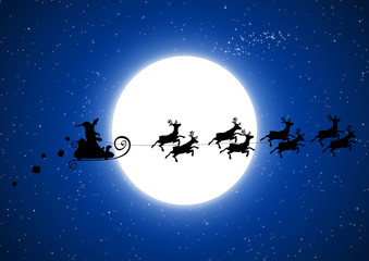 Fototapeta na wymiar Santa Claus flying in the Christmas night