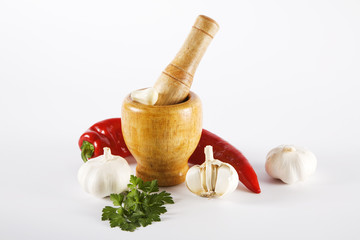 Kitchen scene shot in studio on white background