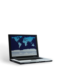Laptop with world map on screen , clipping path inlcluded