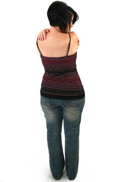 Back Of Forty Year Old Woman Dressed Casual.