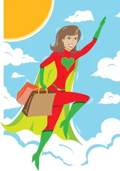  superheldenmeisje dat wegvliegt van een shopping spree © Danomyte