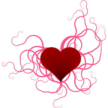 Red heart with pink ribbon clip art