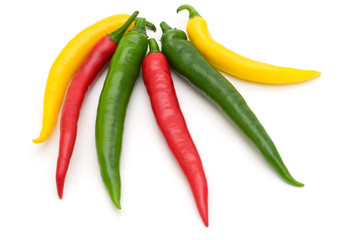 colorful peppers on white background
