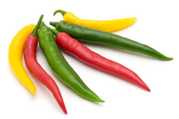 colorful peppers on white background