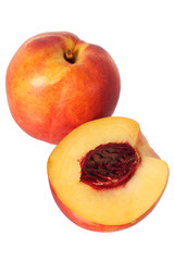Nectarine fruit and a half, isolated on white background