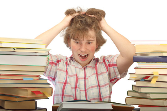 Student horrified with a huge amount of books to read
