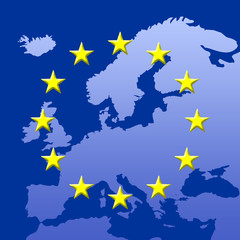 Continent Of Europe Map With EU Stars, European Union