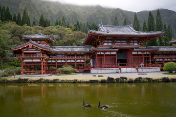 Naklejka premium View of buddhist temple in valley of temples, oahu, hawaii