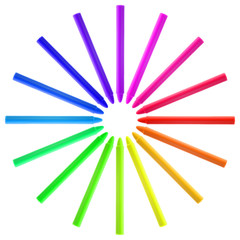Crayons of different colors aligned like a circle