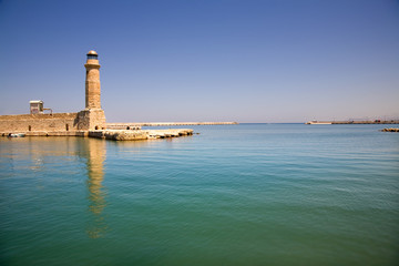 venetian lighthouse of rethimno in the island of crete, greece