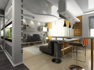 Fototapeta na wymiar View on the modern apartment 3D