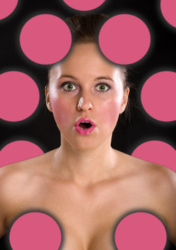 Portrait of surprised and beautiful girl / pink dot power