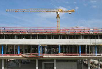 Naklejka premium Construction Site with Crane with Blue Sky
