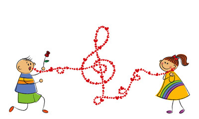 boy serenading to girl - illustration