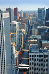 Skyscrapers in Chicago with a view down State Street.