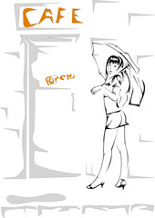 Vector illustration of the girl with an umbrella