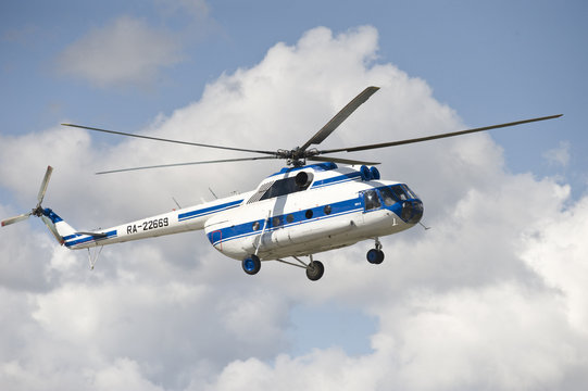 The civil passenger helicopter mi-8 in flight