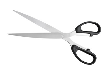 Modern metal scissors on a white background