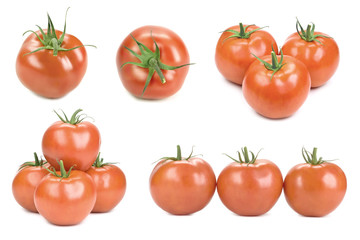 Tomatoes isolated on white, different viewpoints.