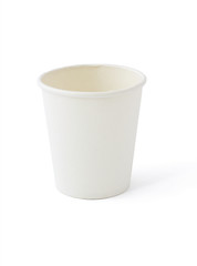 White disposable paper cup on white background