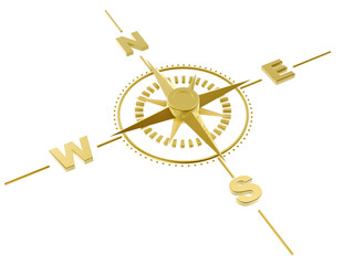 golden compass isolated on white background