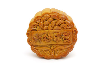 A moon cake standing on white background.
