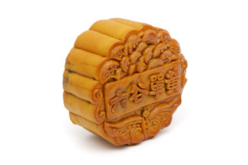 A moon cake standing on white background.