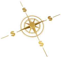 golden dollar compass isolated on white background