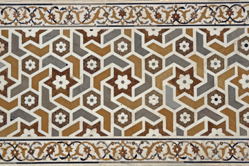 Detail of Inlaid Marble on Islamic Tomb at Agra, India