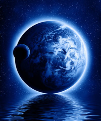 Earth and moon in a dark universe with some reflection
