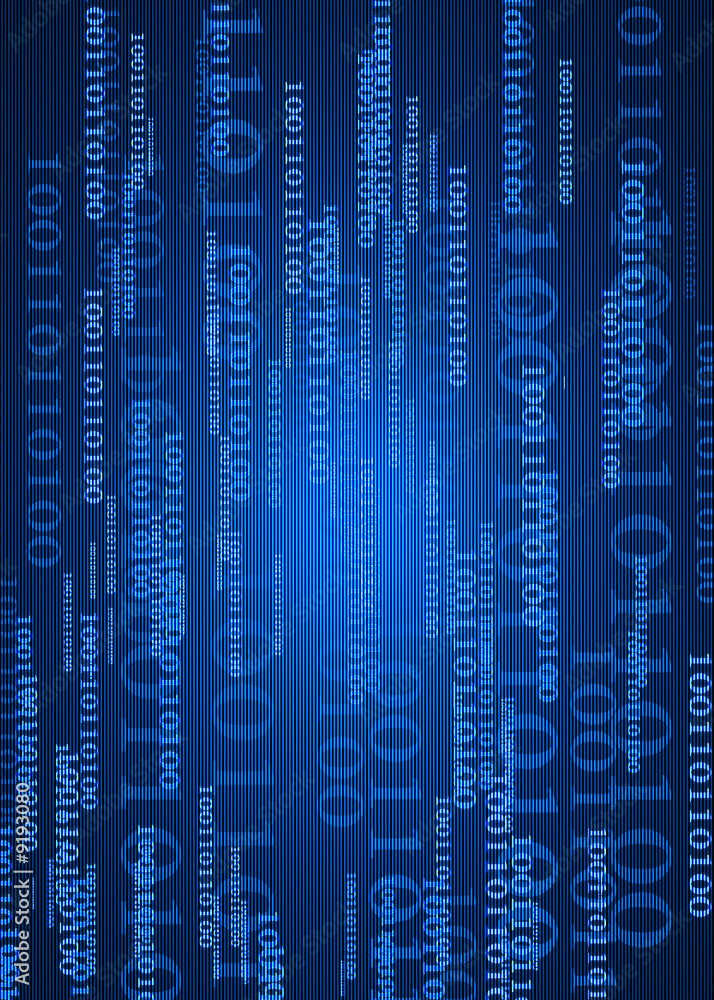 Poster highlighted bits and bytes on a blue background