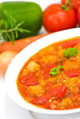 Gemüse Suppe -Auflauf-mit Paprika-Streifen,Aubergine