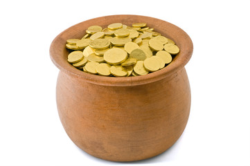 pot of gold isolated on white