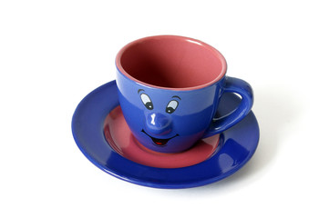 Blue ceramic cup of coffee