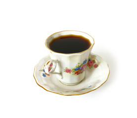 Cup of black coffee isolated on the white