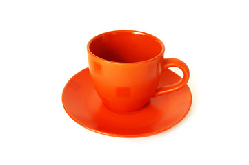 Red ceramic cup of coffee isolated on a white background