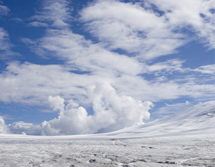 Dramatic clouds above the glacier. Alaska. Scagway.